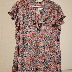 NWT Women's floral ruffled blouse. Size XL.